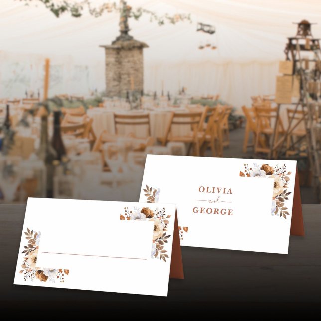Cartão De Mesa Terracotta Autumn Fall Rustic Floral Casamento (TerracottaAutumn Fall Rustic Floral Wedding Place Card)