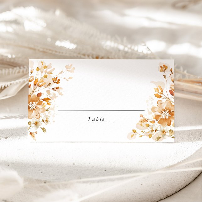 Cartão De Mesa Terracotta Floral Elegant Wedding Place Card (Terracotta floral wedding place card with elegant calligraphy, burnt orange table name card)