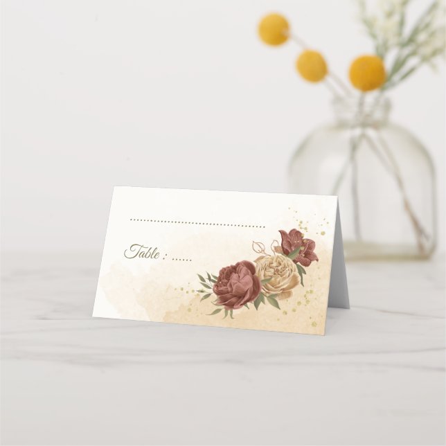 Cartão De Mesa terracotta terra-tona floral casamento verde (Frente)