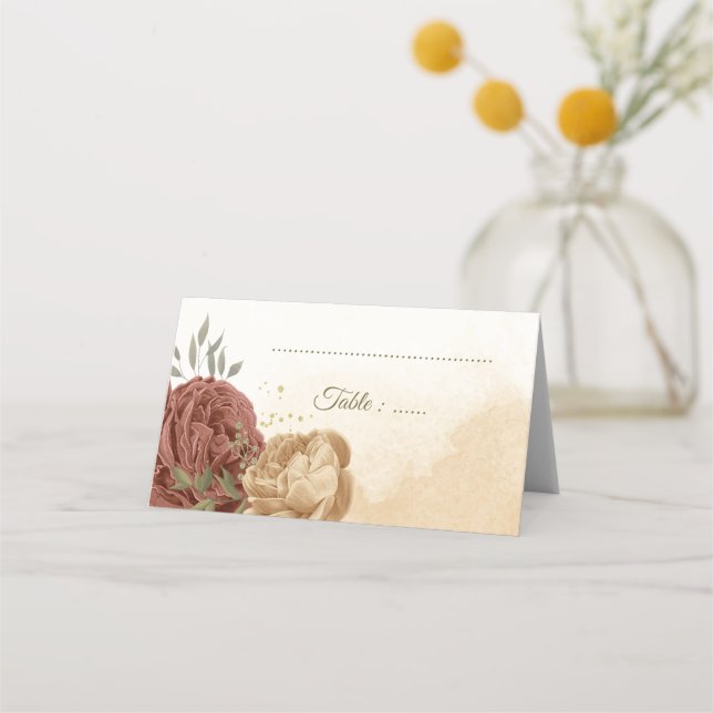 Cartão De Mesa terracotta terra-tona floral casamento verde (Frente)