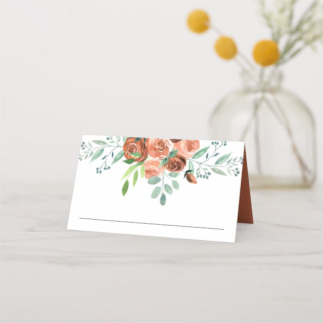Cartão De Mesa Terthy Burnt Orange Rosa Floral Casamento (Frente)