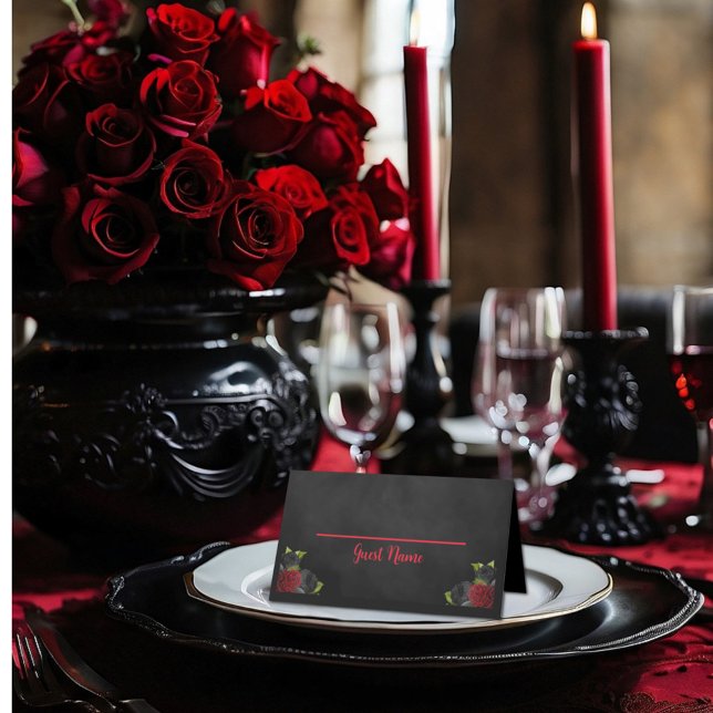 Cartão De Mesa Til Death Do U Party Gothic Red & Black Rosa Pla (Criador carregado)