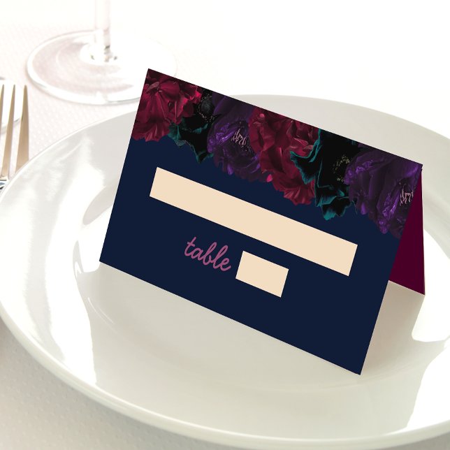 Cartão De Mesa Toneladas de joia chic casamento azul floral (Criador carregado)