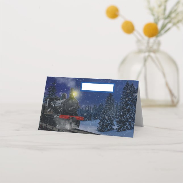Cartão De Mesa Trem de Natal na neve (Frente)