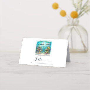 Cartão De Mesa Tubarao & Peixe Aquario Aquarela Casamento Aquatic