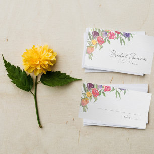 Cartão De Mesa Tulipas e Folhagens Boho Aquarela