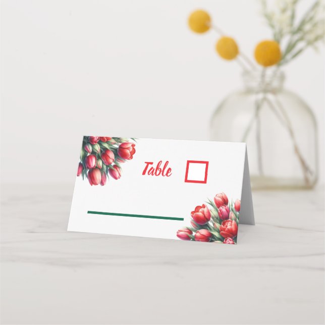 Cartão De Mesa tulipas vermelhas brilhantes por aquarelas - Placa (Frente)