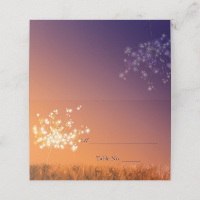 Cartão De Mesa Twilight Dandelions Wedding (Exterior/Desdobrado)
