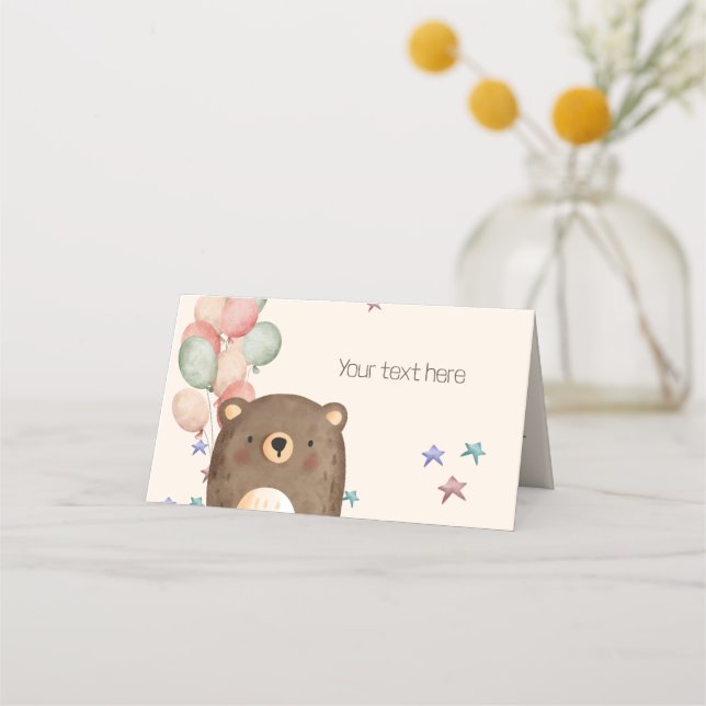 Cartão De Mesa ursinho d'água com balões de aniversário (Frente)