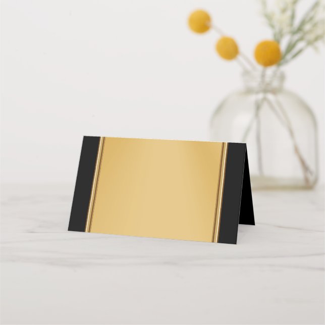 Cartão De Mesa Vazio de placas de posicionamento preto e Dourado  (Frente)
