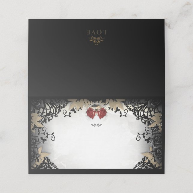 Cartão De Mesa Vazio Elegante Rosa preto Halloween (Exterior/Desdobrado)