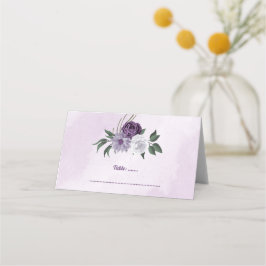 Cartão De Mesa Verde floral roxo e branco romântico
