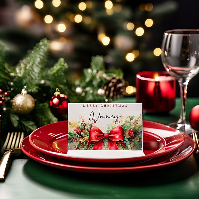 Cartão De Mesa Verde natalício e costume de arco (Criador carregado)