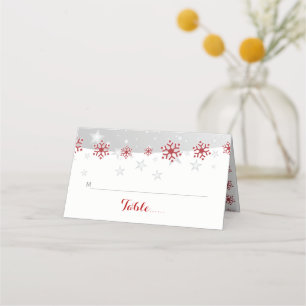 Cartão De Mesa Vermelho, cinza, casamento no inverno de neve dobr