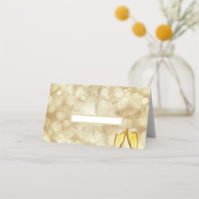 Cartão De Mesa Véspera de Ano Novo com óculos de champanhe (Frente)