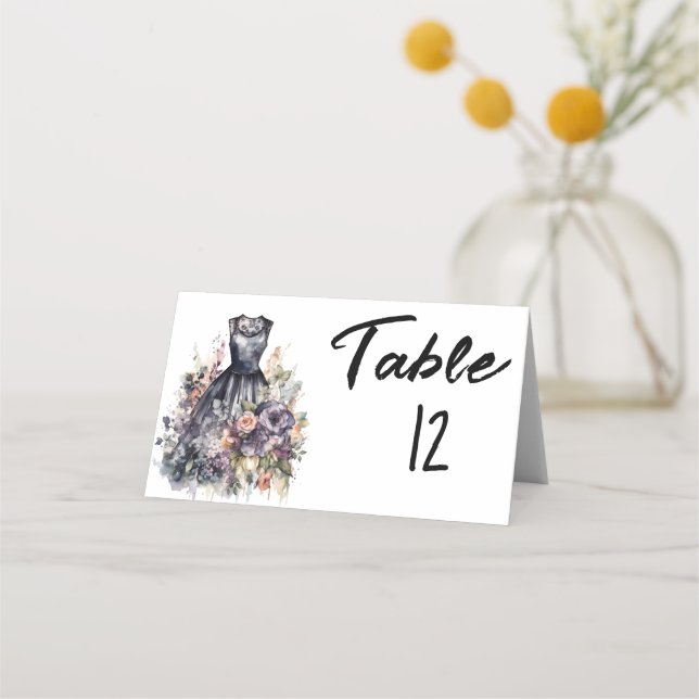 Cartão De Mesa Vestido de casamento preto rosa-d'água (Frente)