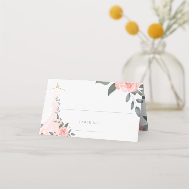 Cartão De Mesa Vestido de Casamento Rosa Rosa Rosa Rosa Rosa, Flo (Frente)