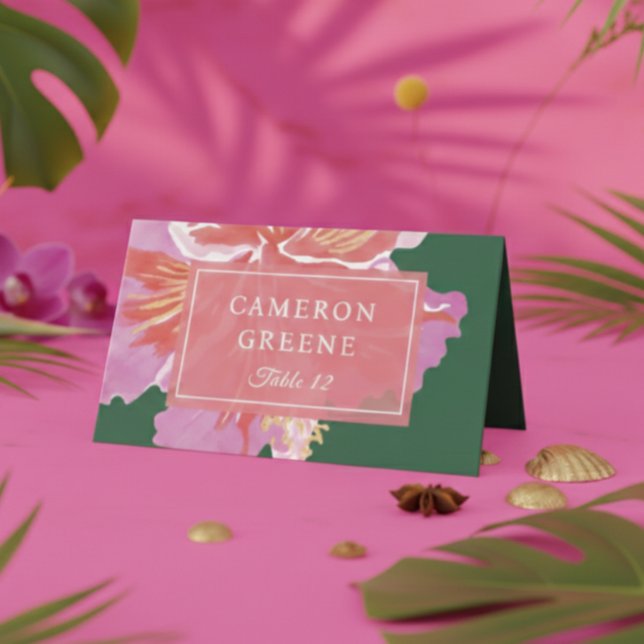 Cartão De Mesa Vibrant Hibiscus Tropical Wedding Place Card (Criador carregado)