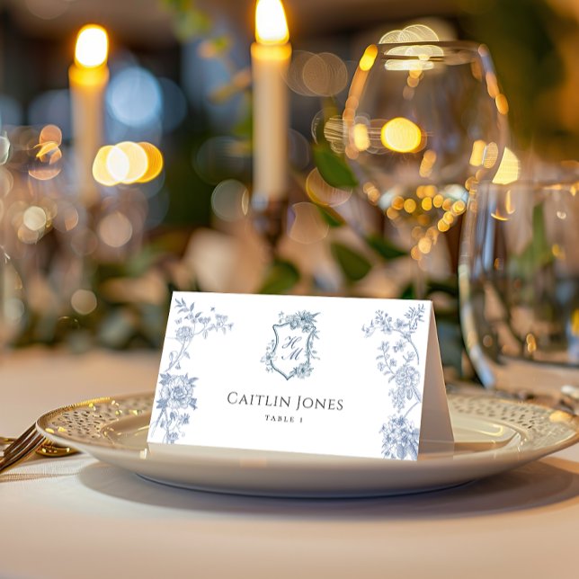 Cartão De Mesa VICTORIA Blue Frech Garden Foled Place Card (Criador carregado)