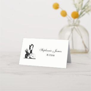 Cartão De Mesa Vintage Art Deco Lady With Pearls Blam White