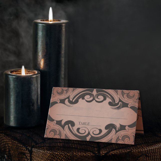 Cartão De Mesa Vintage Bat Até O Casamento De Ferrugem Da Morte (Vintage Bat Until Death Rust Wedding Place Card)