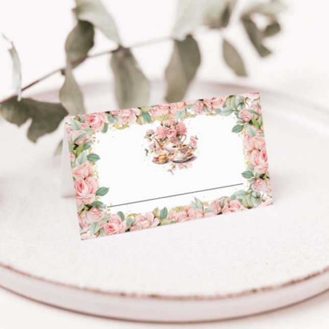 Cartão De Mesa Vintage Pink Floral High Tea Party Baby Bridal (Criador carregado)