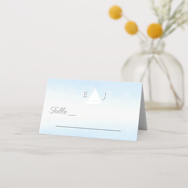 Cartão De Mesa Water Meets Sky Watercolor Wedding (Frente)