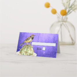 Cartão De Mesa Watercolor Cactus com Casamento de Aves Marinhas