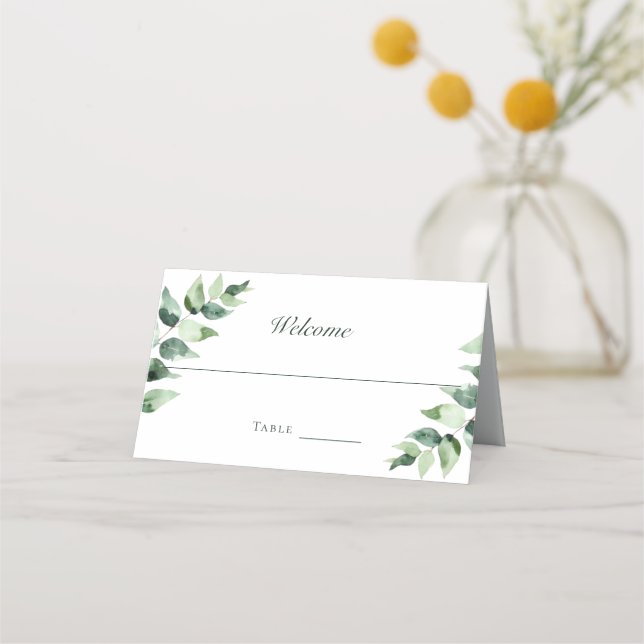 Cartão De Mesa Watercolor Eucalyptus Wedding | White (Frente)