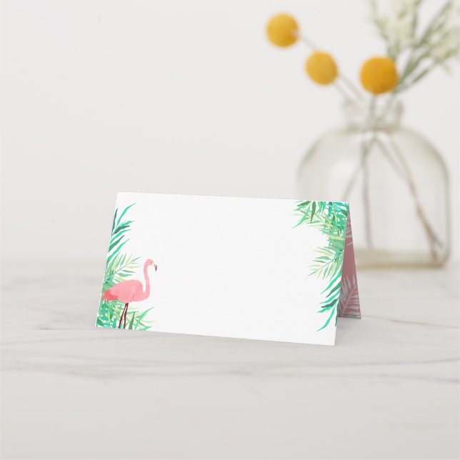Cartão De Mesa Watercolor Flamingo & Palm Deixa Casamento Tropica (Frente)