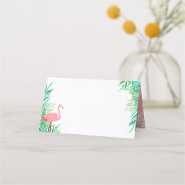 Cartão De Mesa Watercolor Flamingo & Palm Deixa Casamento Tropica