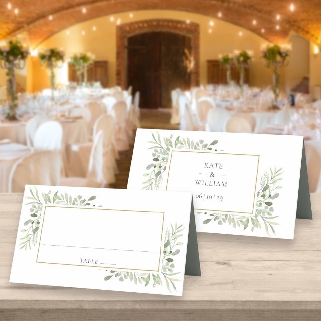 Cartão De Mesa Watercolor Greenery Eucalyptus Wedding (Criador carregado)
