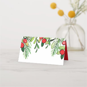 Cartão De Mesa Watercolor Holly Berry Foliage Férias
