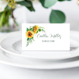 Cartão De Mesa Watercolor Sunflower Rustic Wedtic Place Card