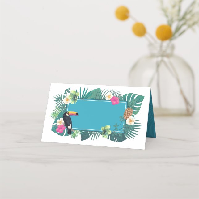 Cartão De Mesa Watercolor Tropical w/Toucan Teal ID577 (Frente)