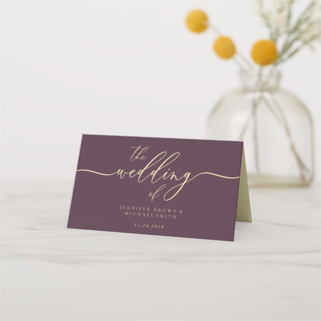 Cartão De Mesa Wedding Name Simple Midnight Fig (Verso)