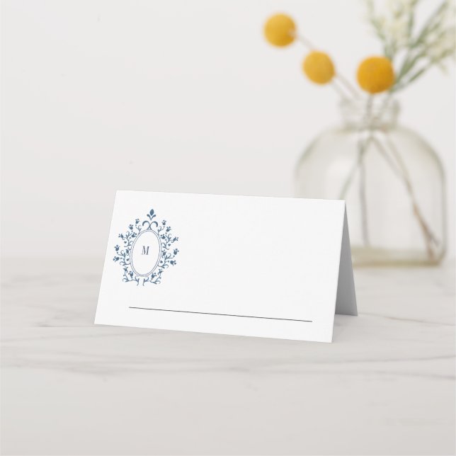 Cartão De Mesa Wedding or event place card Teal Monogram (Verso)
