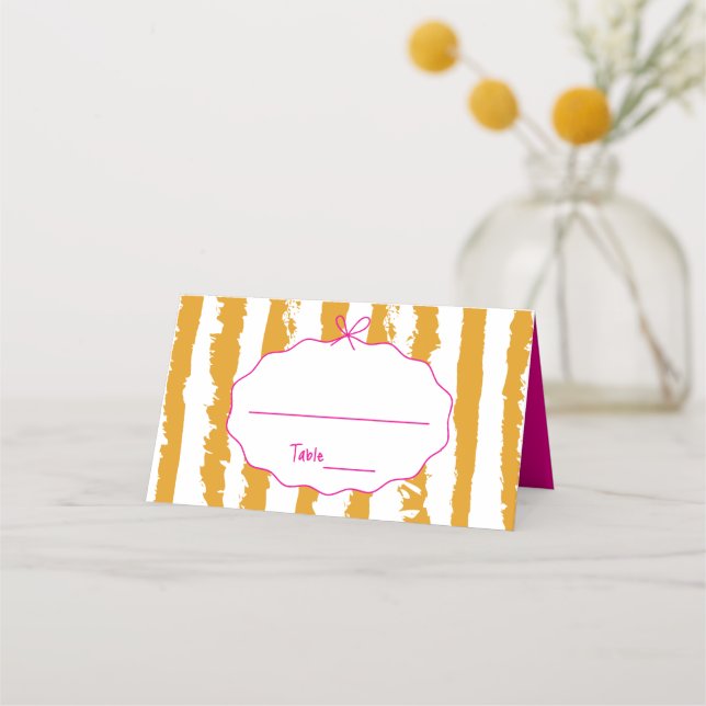 Cartão De Mesa Whimsical Stripes Handwritten Painted Wedding  (Frente)