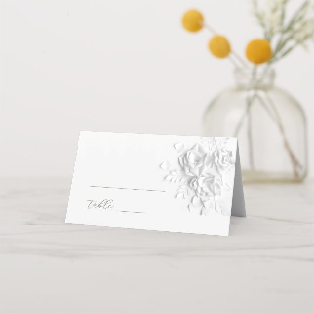 Cartão De Mesa White 3D Flowers Wedding Place Card (Frente)