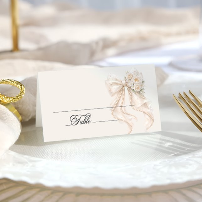 Cartão De Mesa White Bow Bridal Shower Place Card (Criador carregado)