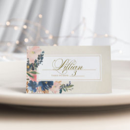 Cartão De Mesa Wild Elegance | Marinho Blush e Dourado Casamento