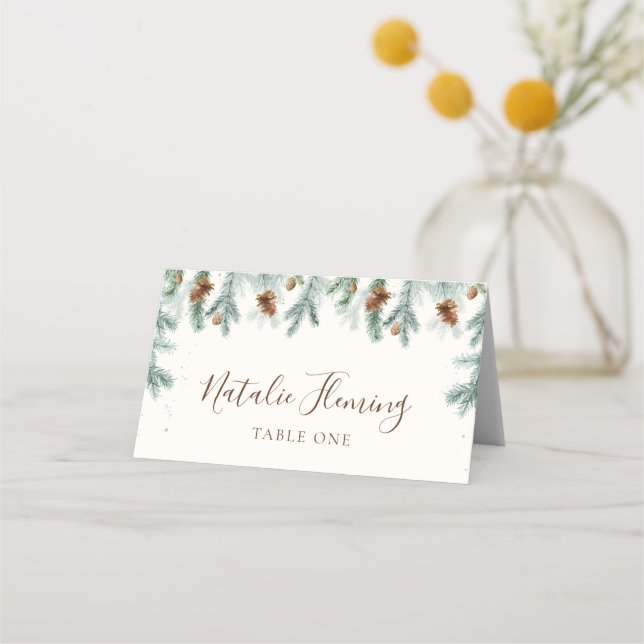 Cartão De Mesa Winter Greenery Pine Branches Cones Wedding (Verso)