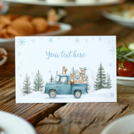 Cartão De Mesa Winter Truck Woodland Animals Birthday Food Tent