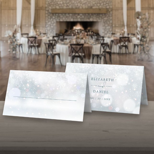Cartão De Mesa Wonderland Snow Wedding (Winter Wonderland Snow Wedding Folded Place Card)