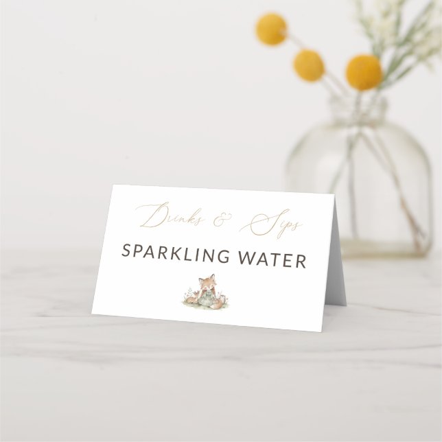 Cartão De Mesa Woodland Fox Girl Sparkling Water Drink Label (Frente)