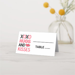 Cartão De Mesa XOXO Hugs Kisses Chá de panela Casamento Preto Ros