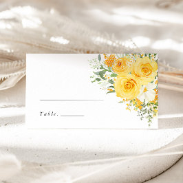 Cartão De Mesa Yellow Floral Rose Wedding Name Place Card