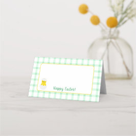 Cartão De Mesa Yellow Happy Spring Chick Easter Green Check