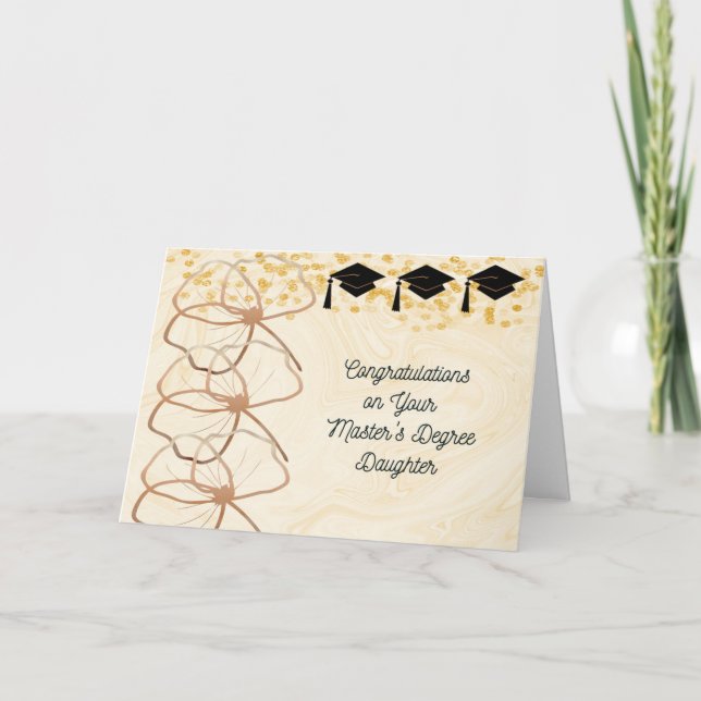 Cartão de mestrado para filha com Rosa Dourado (Frente)