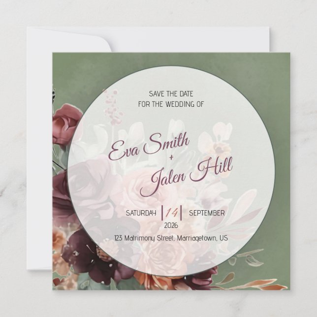 Cartão de Moça de Casamento Floral Outonal Mal-hum (Frente)